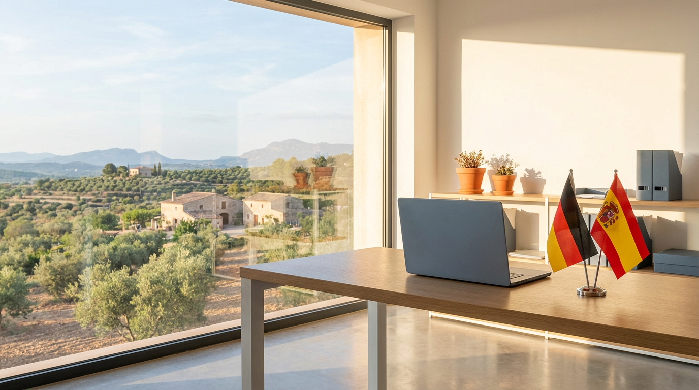 Büro mit Ausblick auf spanische Landschaft